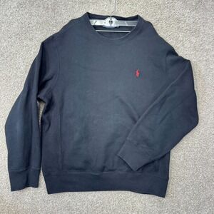 Polo Ralph Lauren Sweatshirt Men Large Black Red Pony Logo Crew Neck Fleece